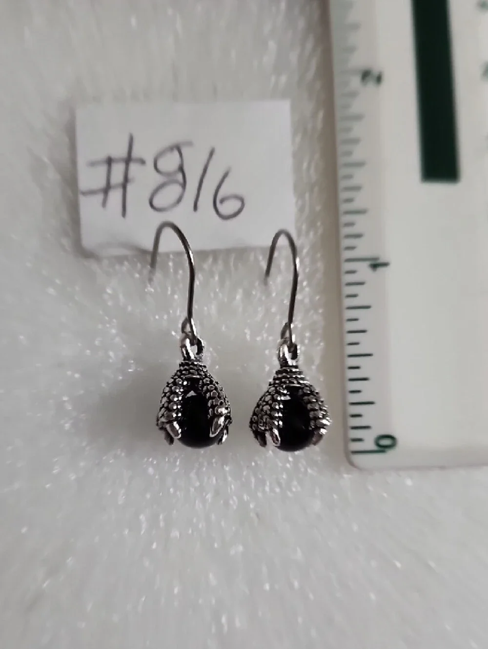 Sterling-Style Black Dragon Claw Drop Earrings